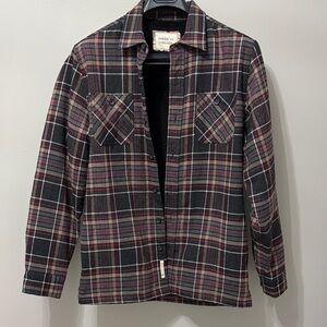 American Threads Black Plaid Button-Front Shirt Jacket with Red Accents